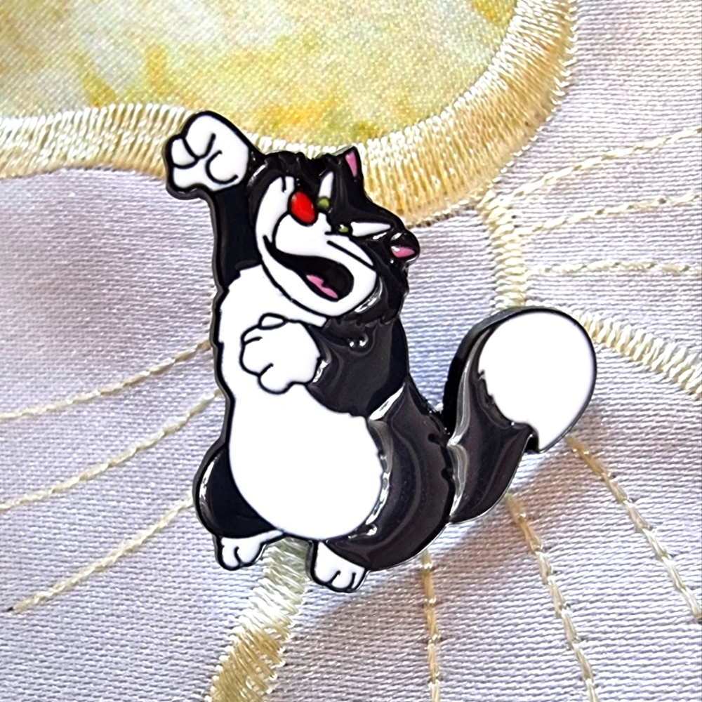 🆕️ Lucifer Black and White Cartoon Cat Enamel Pin